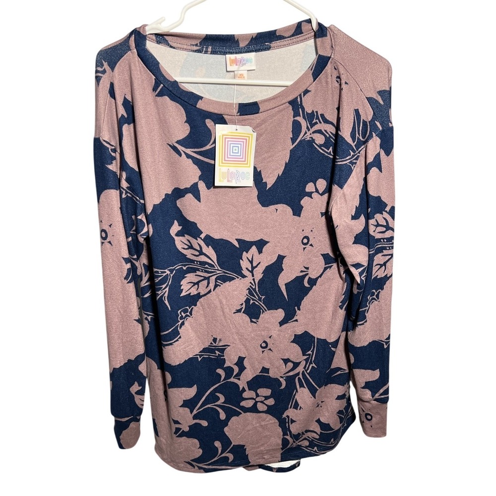 LuLaRoe‎ Nora XS Extra Small Pink Blue Floral Long Sleeve Pullover Top Shirt NWT